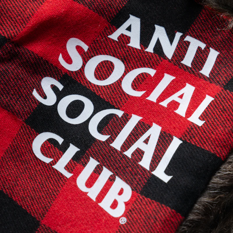 Anti Social Social Club Flannel Trapper Hat - Red - Image 3