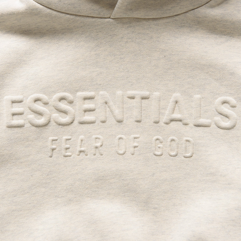 Kids Fear Of God Essentials Embossed Classic Hoodie - Oatmeal Heather - Image 3