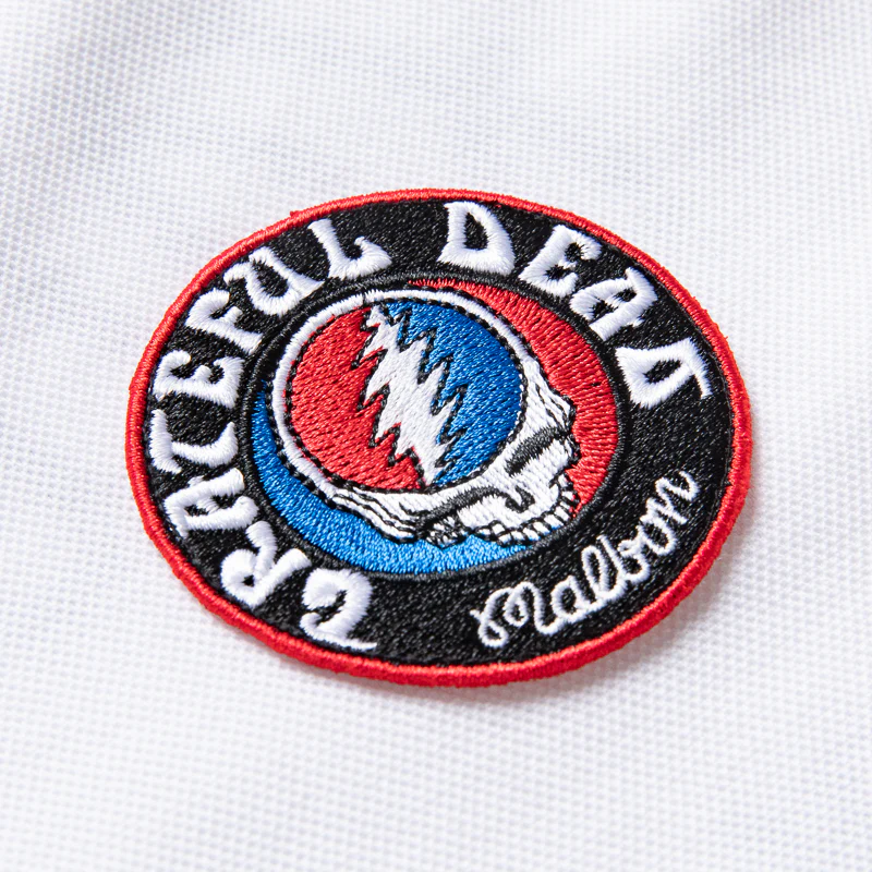 Malbon Golf x Grateful Dead Stealie L/S Polo - White - Image 3