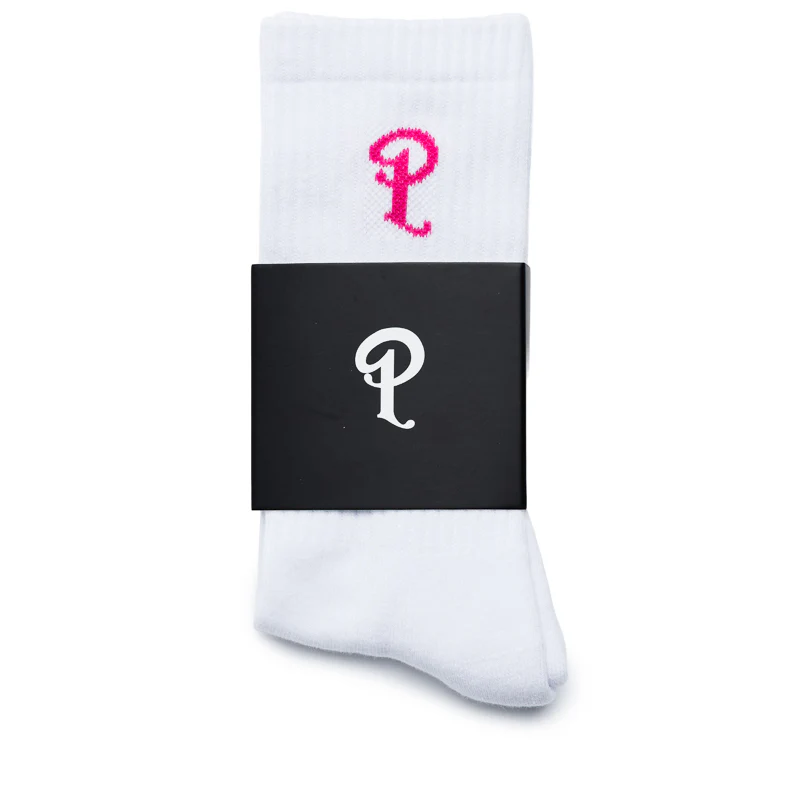Politics LA Trainer P Logo Socks - White/Pink - Image 2