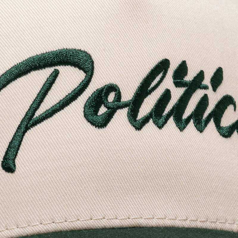Politics Script A-Frame Snapback - Cream/Green - Image 7