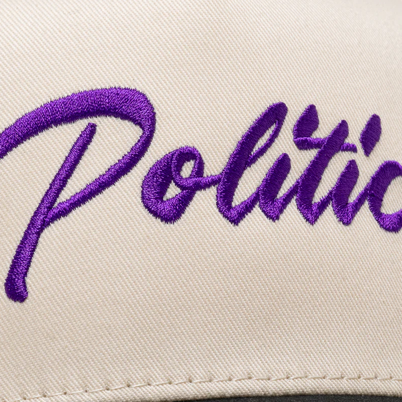 Politics Script A-Frame Snapback - Cream/Purple - Image 7
