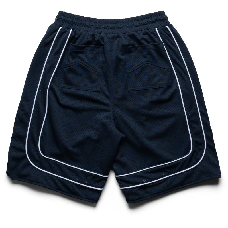 Rhude Mesh Piping Baggy Track Shorts - Navy/White - Image 2